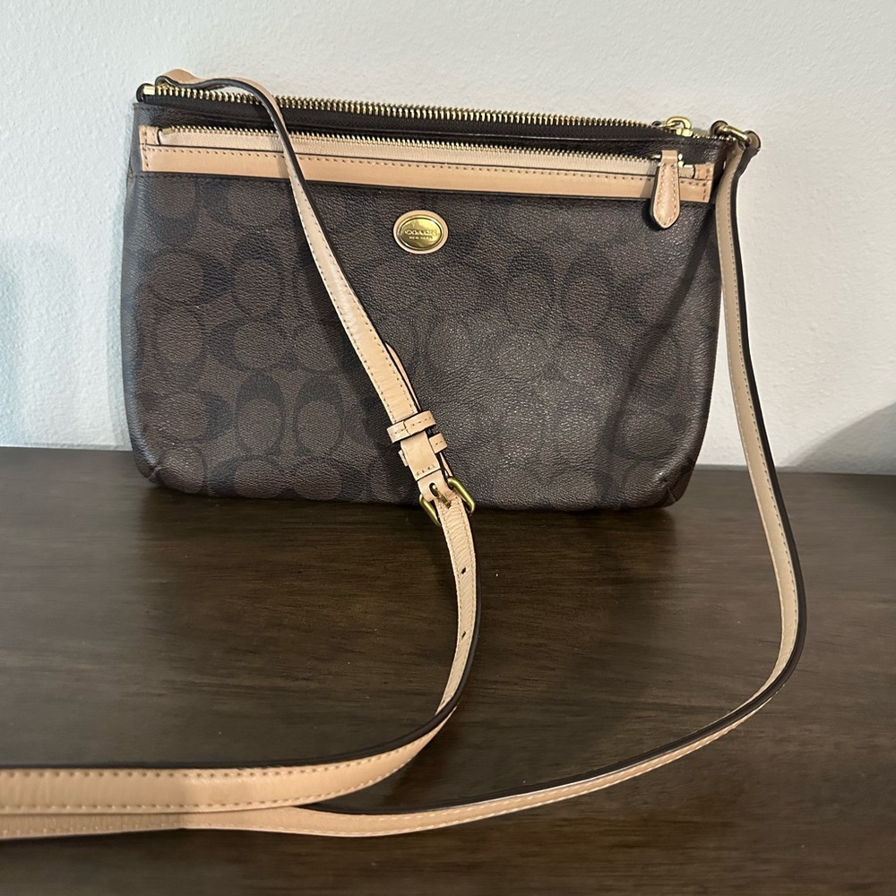 Coach Signature Brown and Tan Crossbody Bag